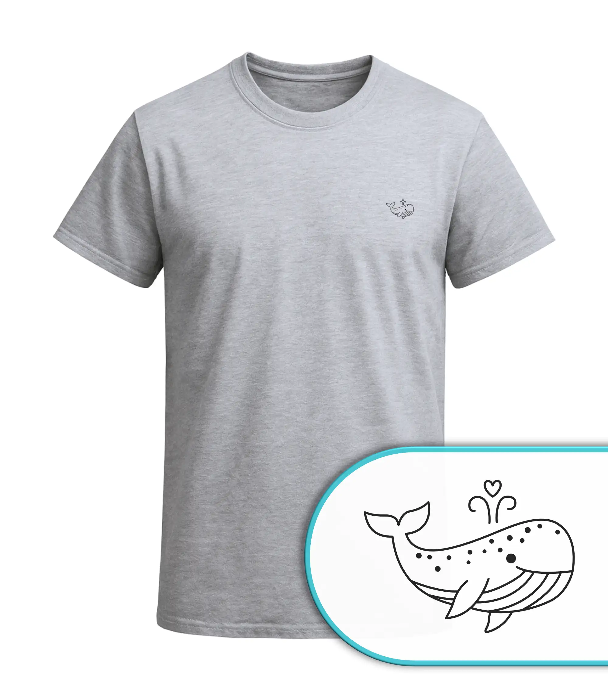 Graues Nachhaltiges Unisex T-Shirt mit Wal Herz Print – Bio-Baumwolle Eco-Fashion von Vis Wear – Wal der Liebe Design