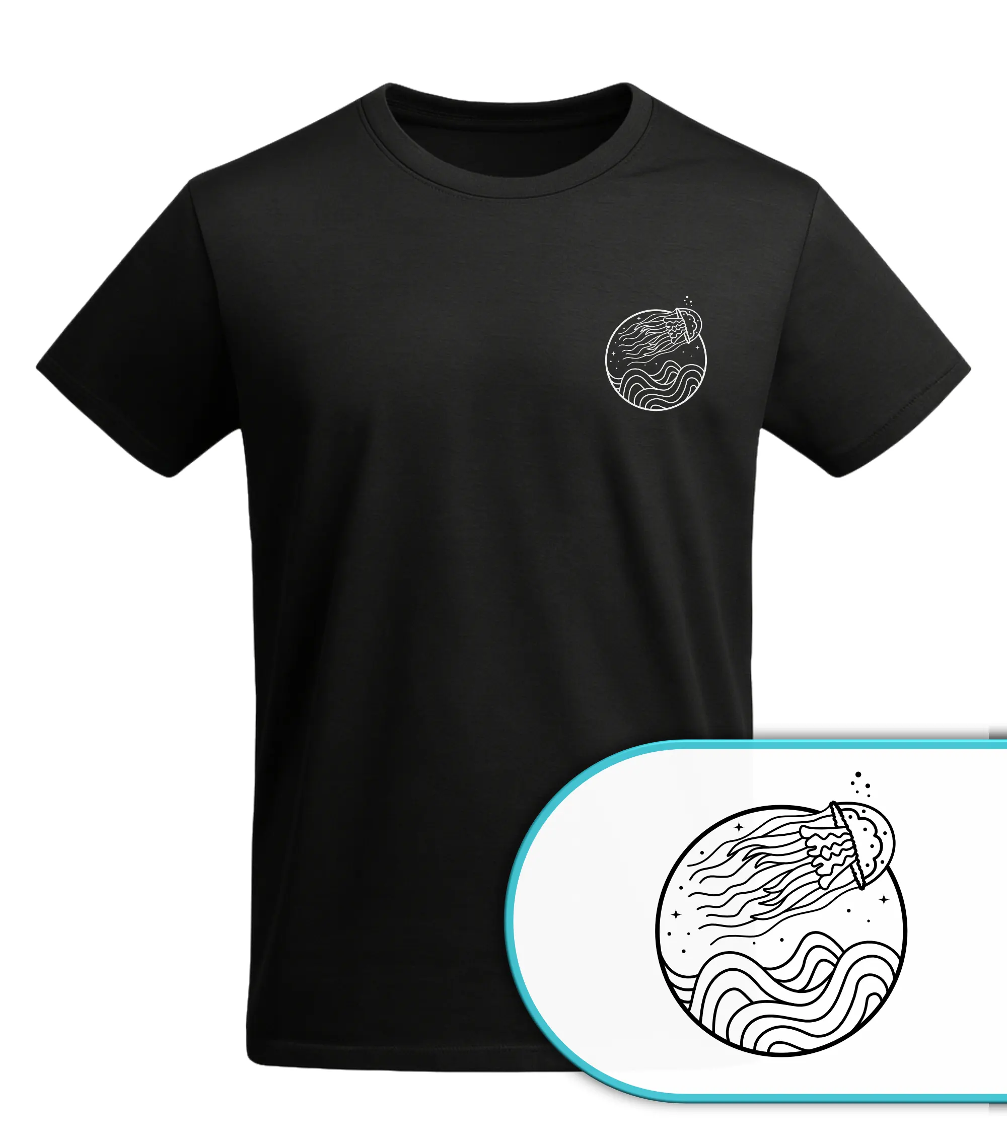 Schwarz T-Shirt mit Qualle im Ozean der Wellen – Nachhaltige Vis Wear Organic Unisex Shirt design