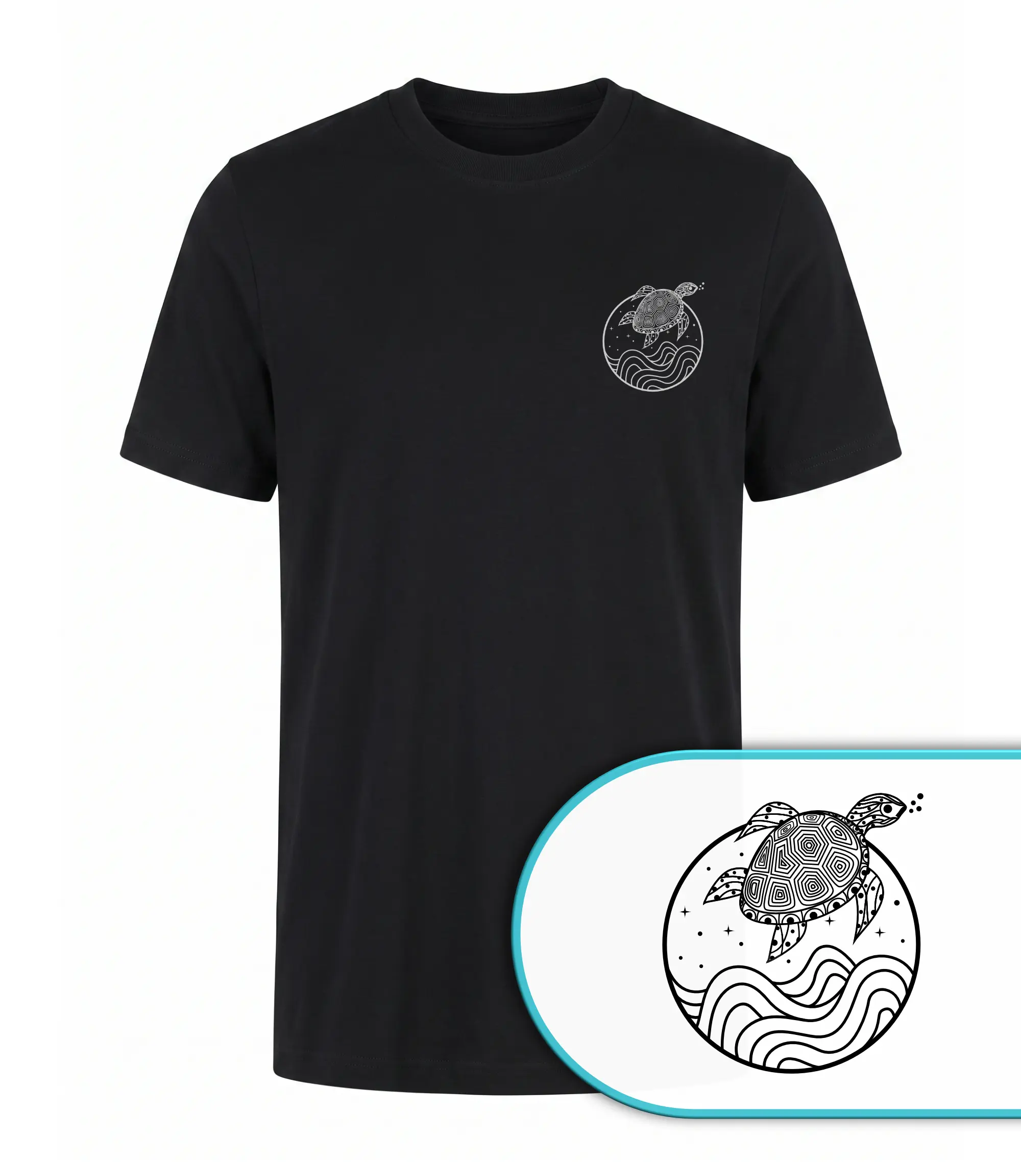 unisex-premium-organic-shirt-Schwarz-Schildkröte-lifestyle-ocean-life Frontansicht des Unisex Premium Schwarz Organic Shirts mit Schildkröte-Design aus 100% Bio-Baumwolle.