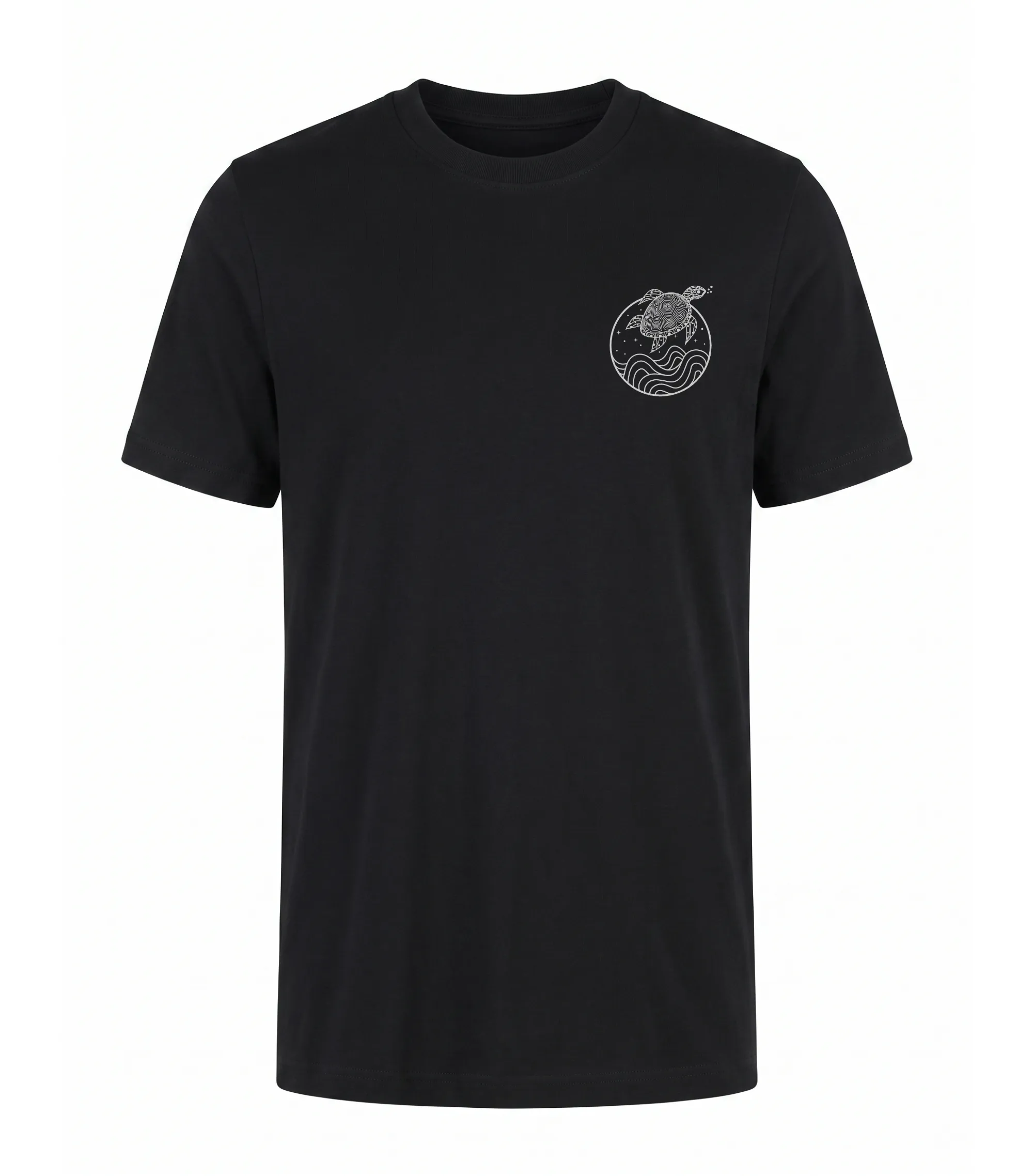 unisex-premium-organic-shirt-Schwarz-Schildkröte-lifestyle-ocean-life Frontansicht des Unisex Premium Navy Blau Organic Shirts mit Schildkröte-Design aus 100% Bio-Baumwolle.
