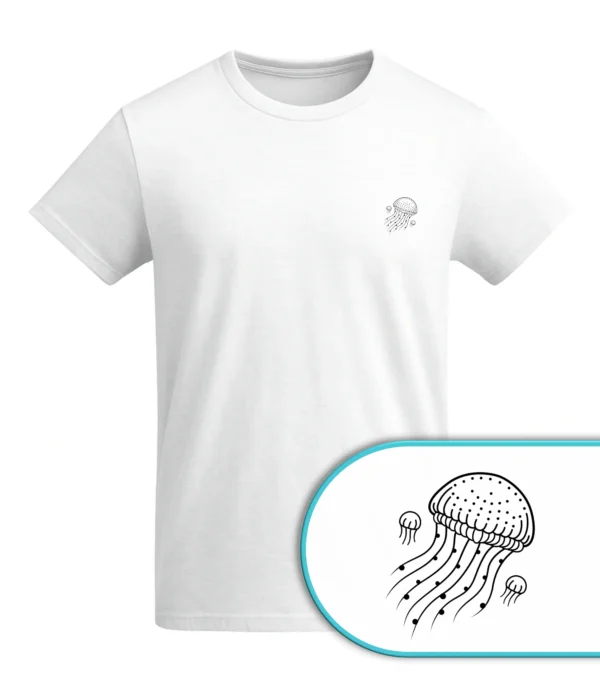 Quallen Familie T-Shirt – Nachhaltiges Vis Wear Unisex Shirt aus Bio-Baumwolle – Weiss Jellyfish Design