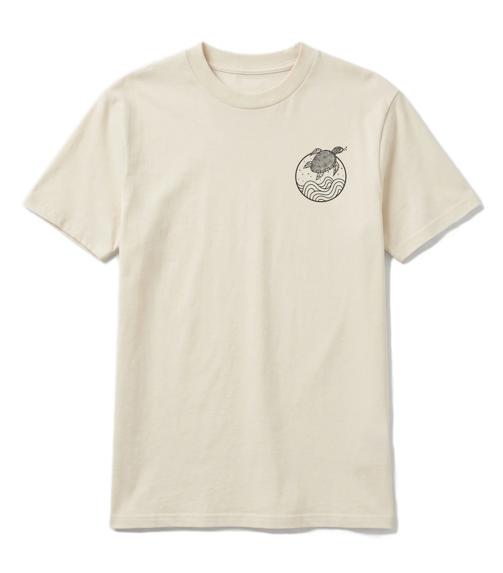 schildkroete-vis-wear-organic-unisex-shirt-bio-baumwolle-fair-pure-natural Frontansicht des Unisex Pure Natural Organic Shirts mit Schildkröten-Design aus 100% Bio-Baumwolle.